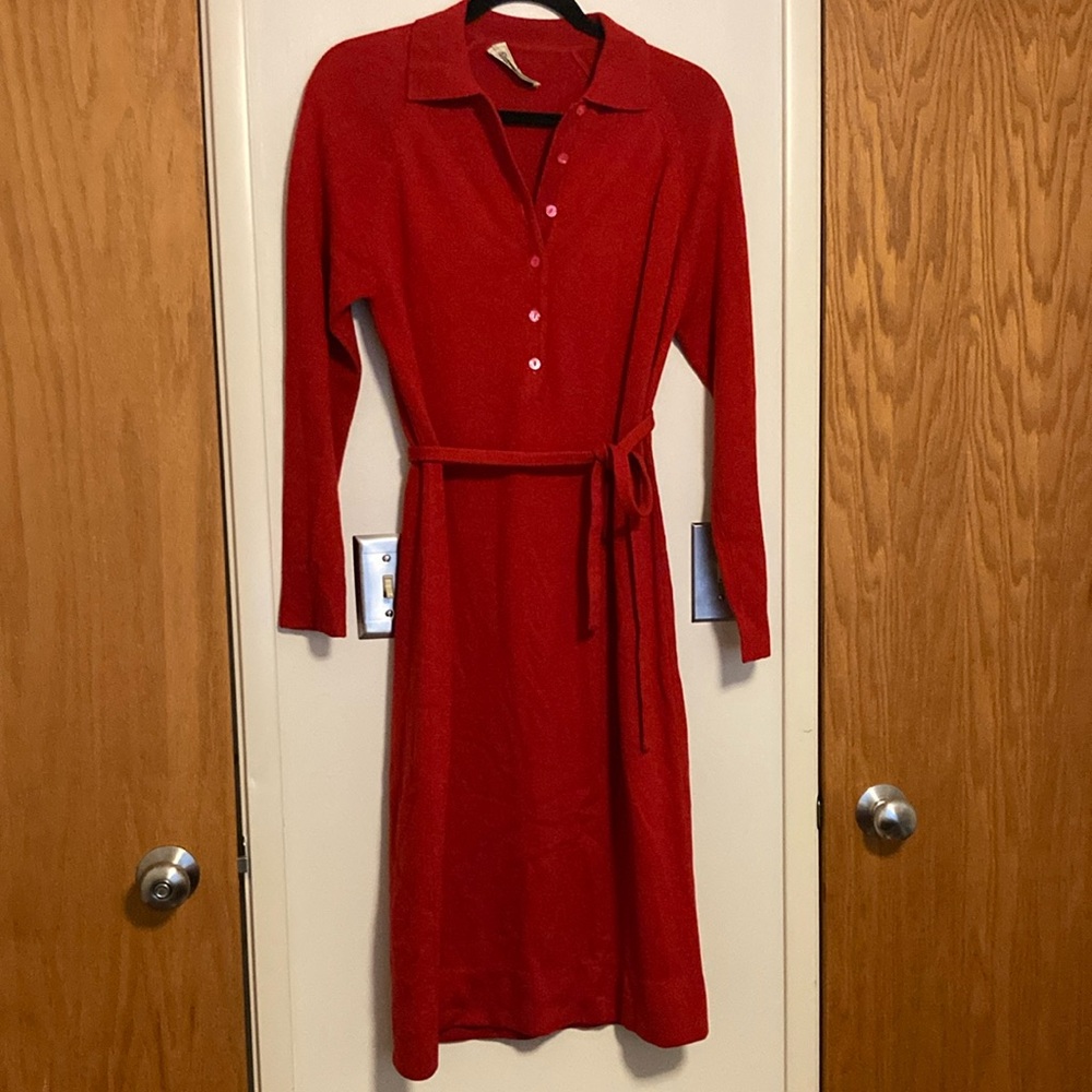 Vintage Goldworm 100% Cashmere Red Sweater Dress Tie Waist Size Small
